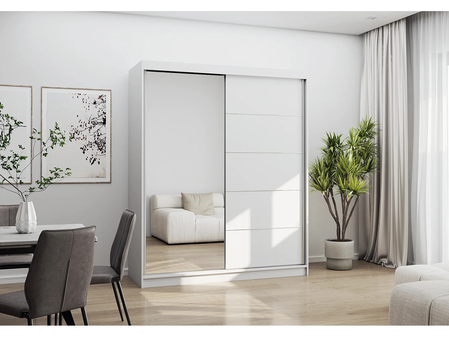 Armoire Ondine 160 cm avec miroir - Blanc
