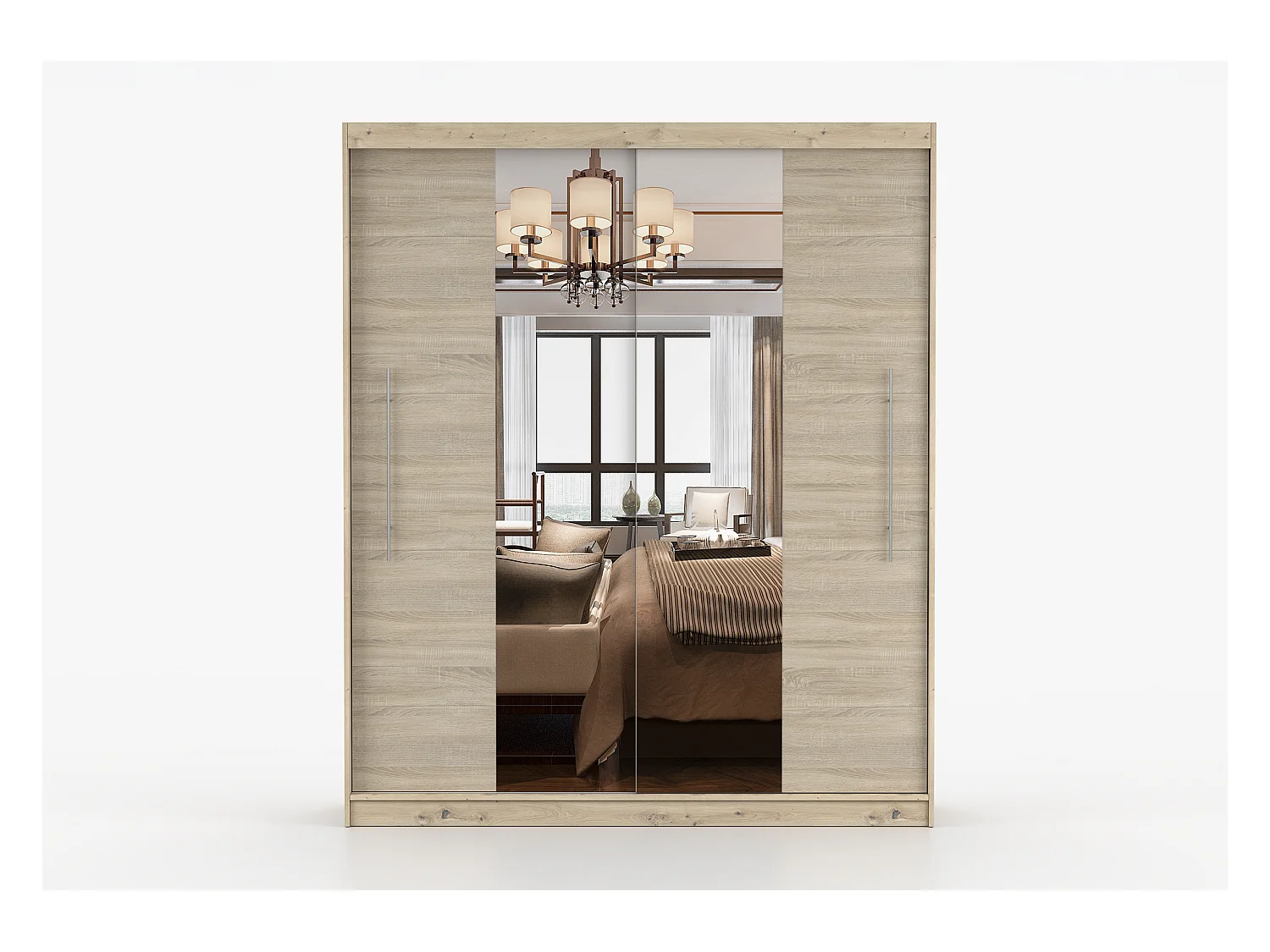 Armoire Althéa 203 cm avec miroir - Effet bois - Chêne