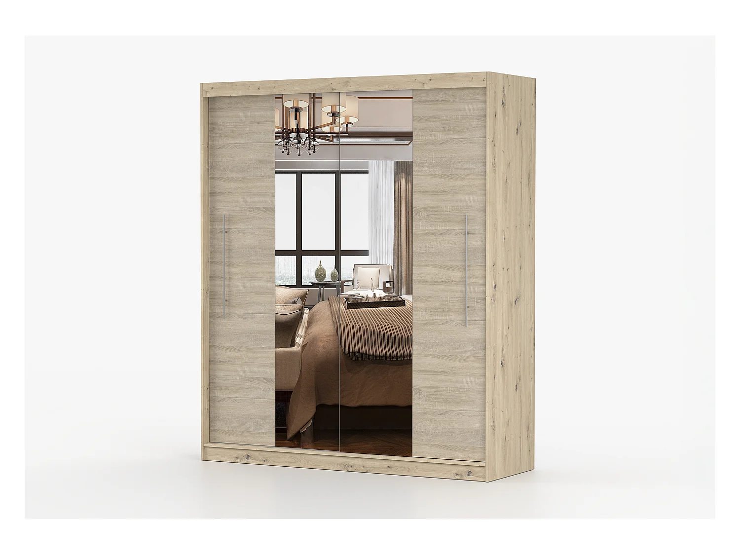Armoire Althéa 203 cm avec miroir - Effet bois - Chêne