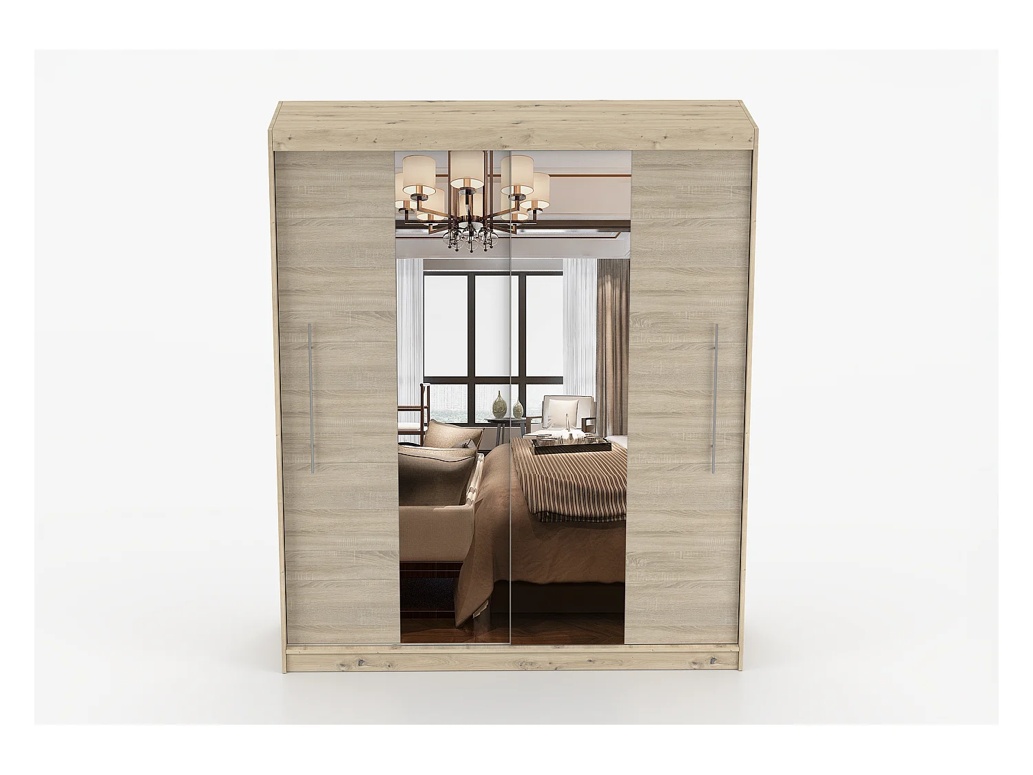 Armoire Althéa 203 cm avec miroir - Effet bois - Chêne