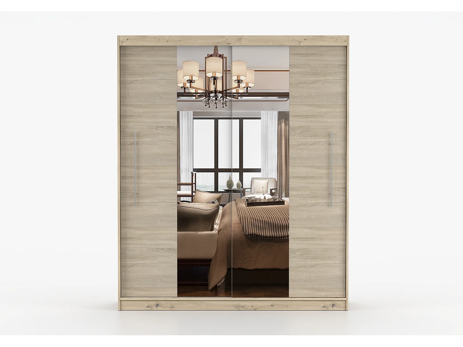 Armoire Althéa 203 cm avec miroir - Effet bois - Chêne