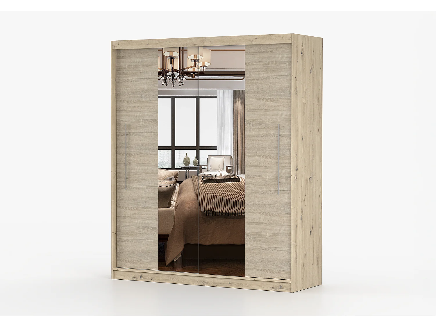 Armoire Althéa 203 cm avec miroir - Effet bois - Chêne