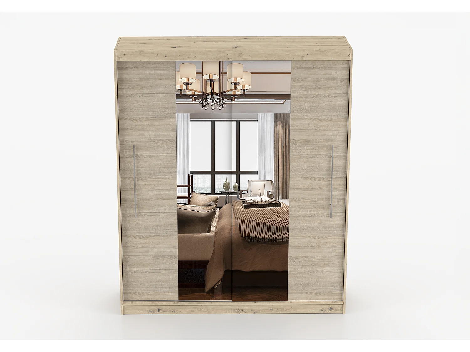 Armoire Althéa 203 cm avec miroir - Effet bois - Chêne