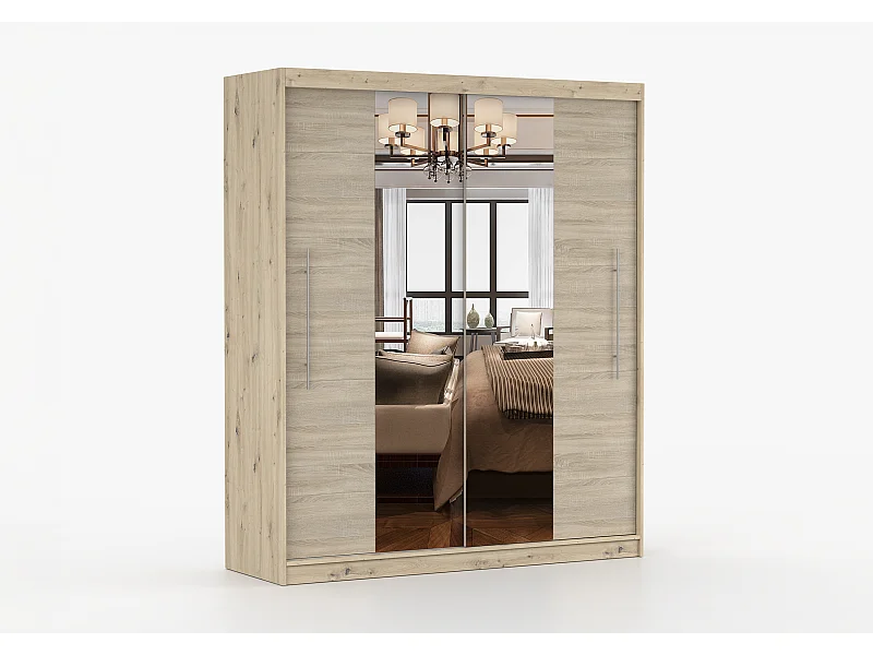 Armoire Althéa 203 cm avec miroir - Effet bois - Chêne