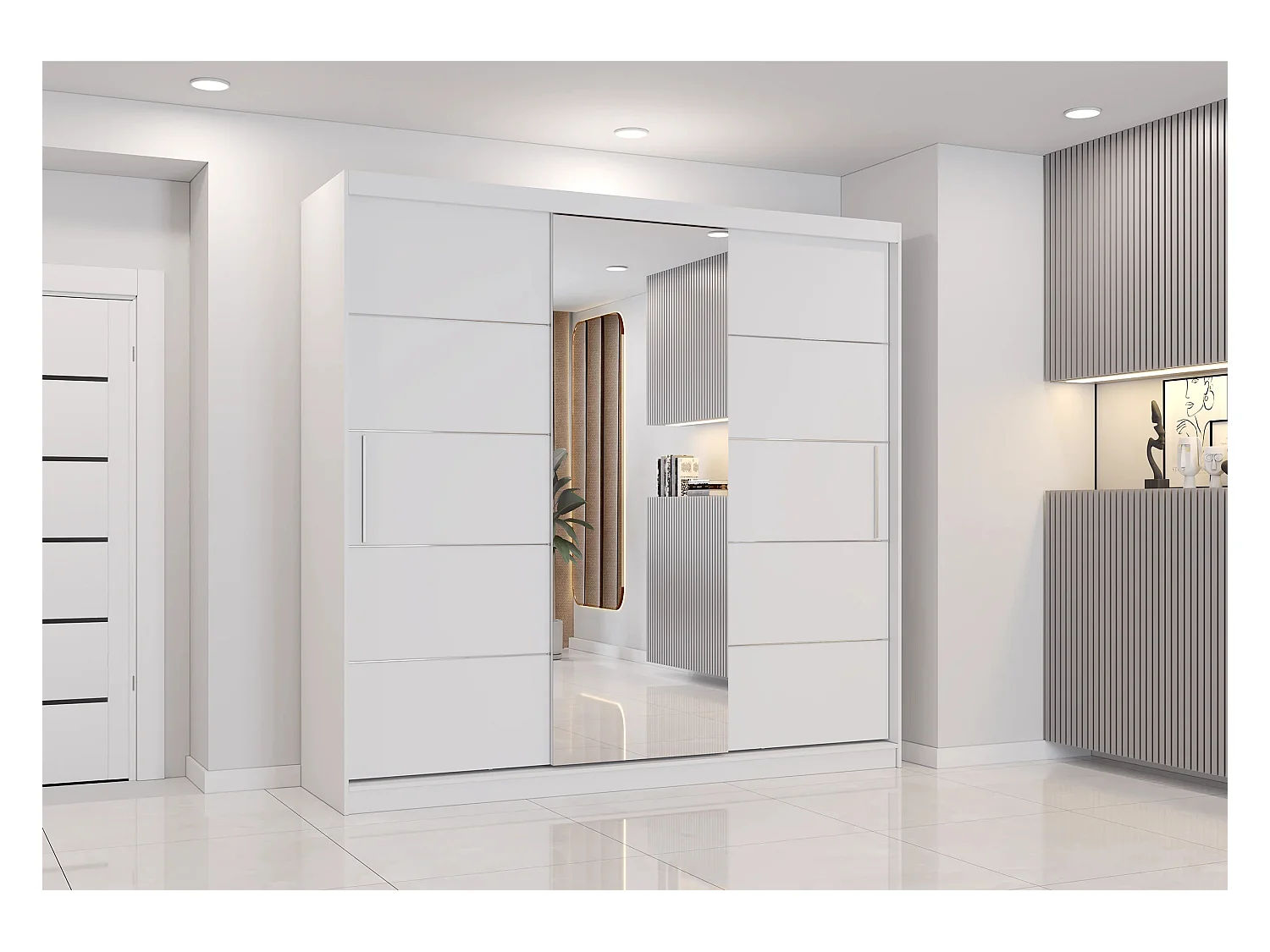 Armoire Olympe 233 cm avec miroir - Blanc