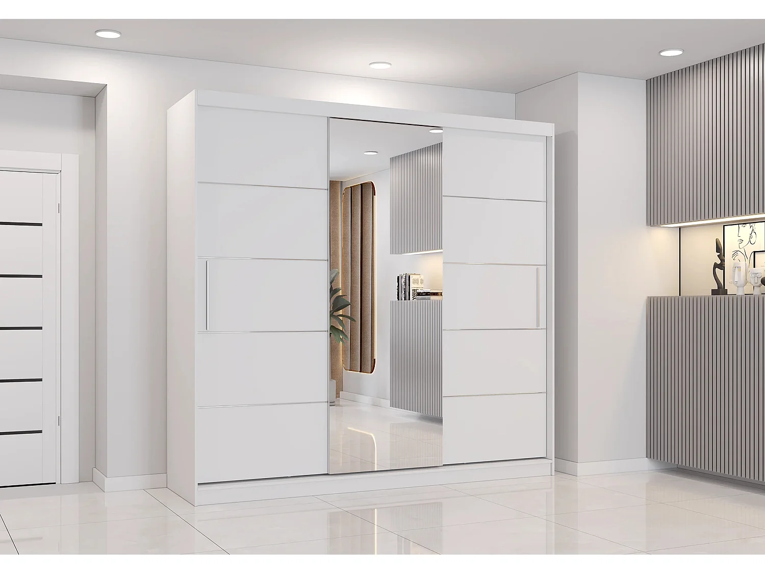 Armoire Olympe 233 cm avec miroir - Blanc