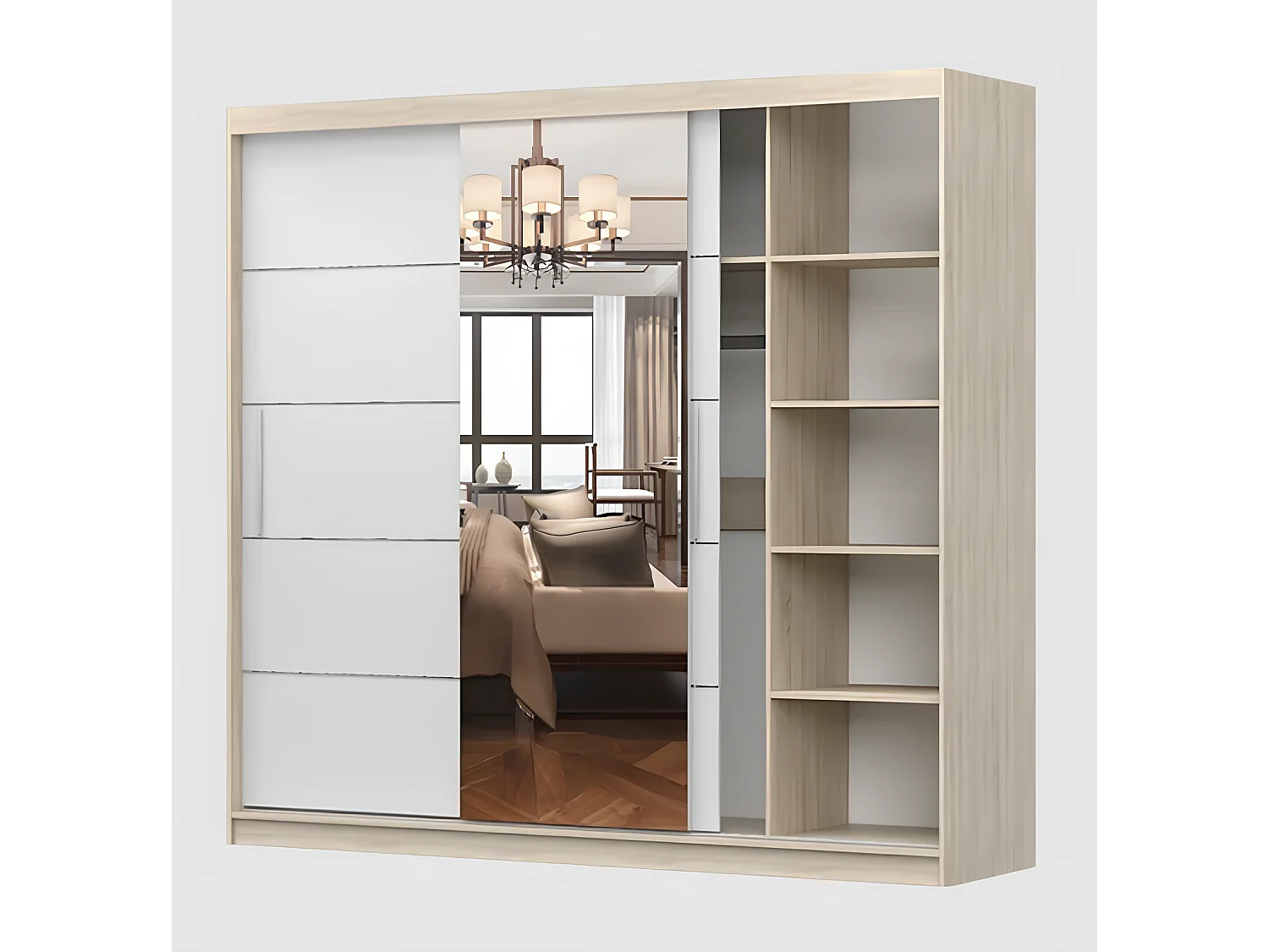 Armoire Olympe 233 cm avec miroir - Blanc