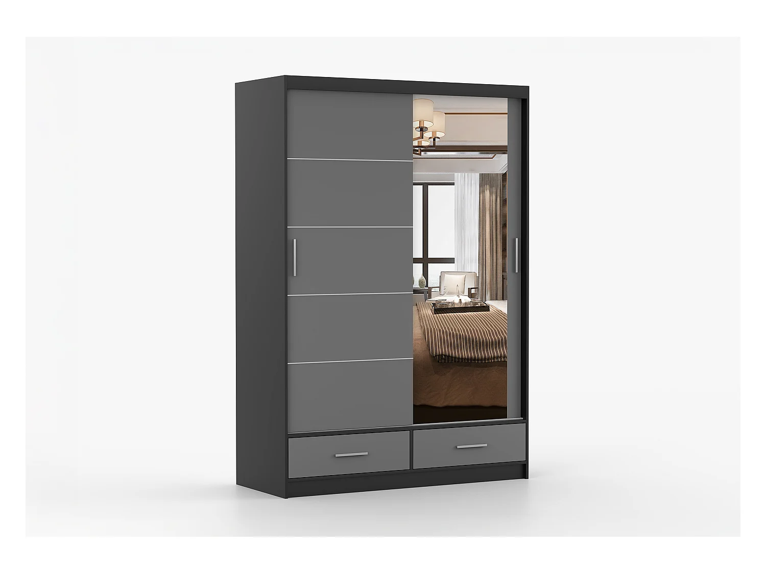 Armoire Silvana 150 cm avec miroir - Noir - Gris