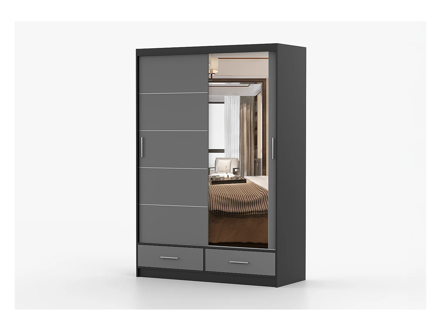 Armoire Silvana 150 cm avec miroir - Noir - Gris