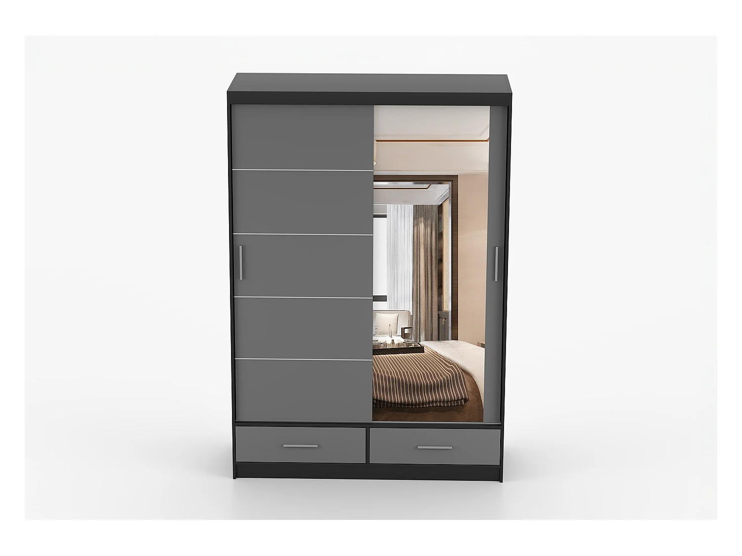 Armoire Silvana 150 cm avec miroir - Noir - Gris