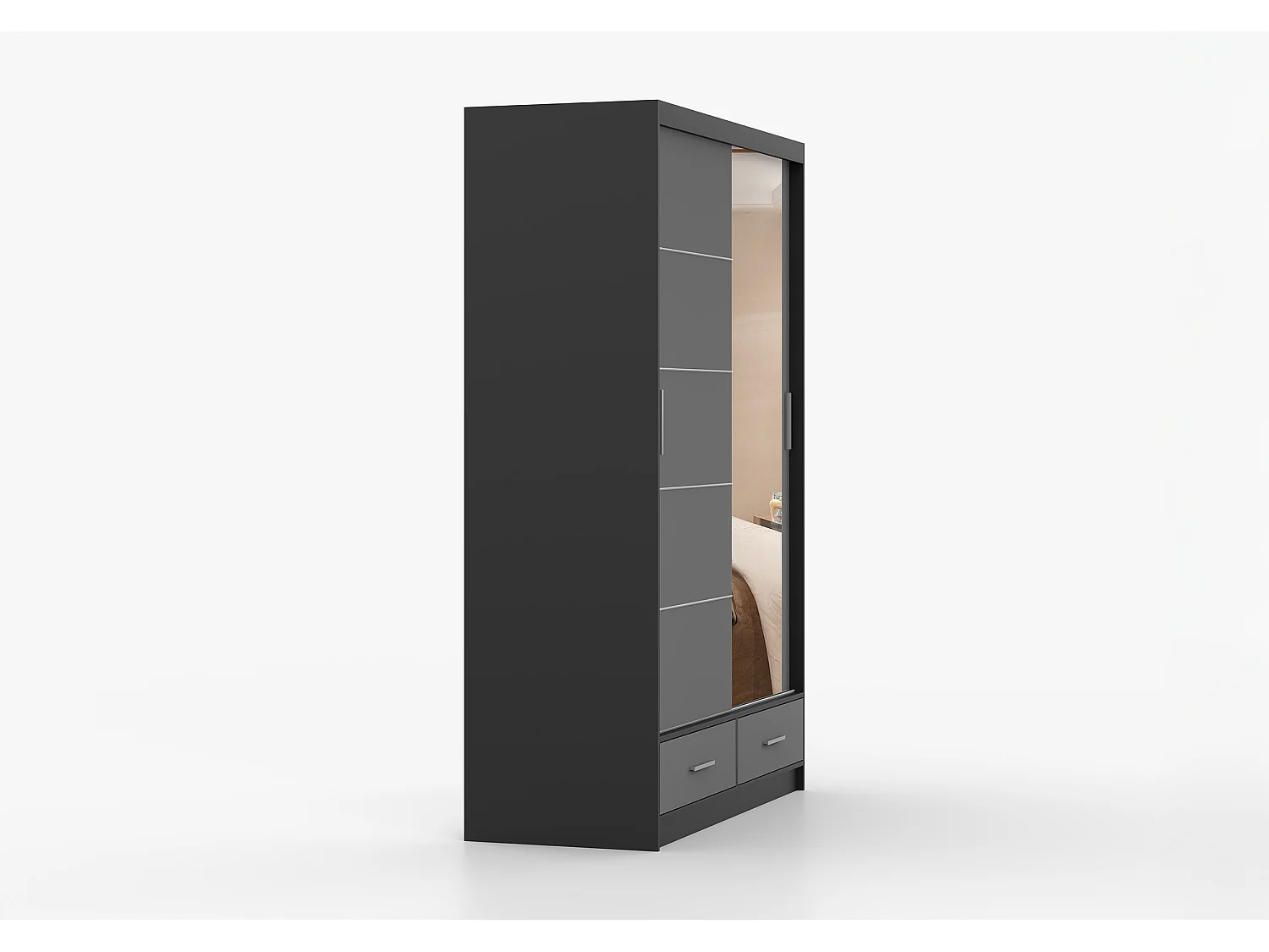 Armoire Silvana 150 cm avec miroir - Noir - Gris