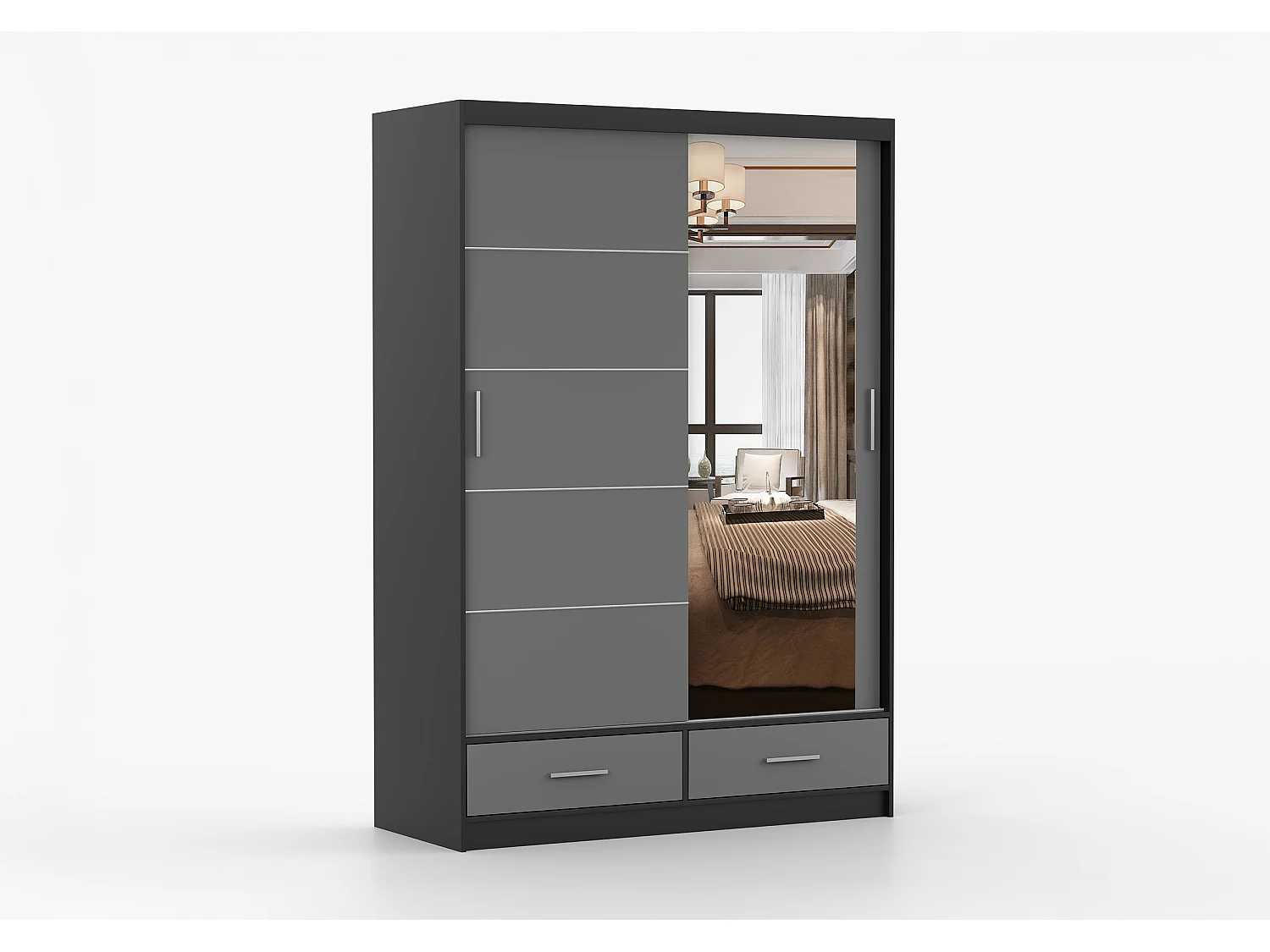 Armoire Silvana 150 cm avec miroir - Noir - Gris