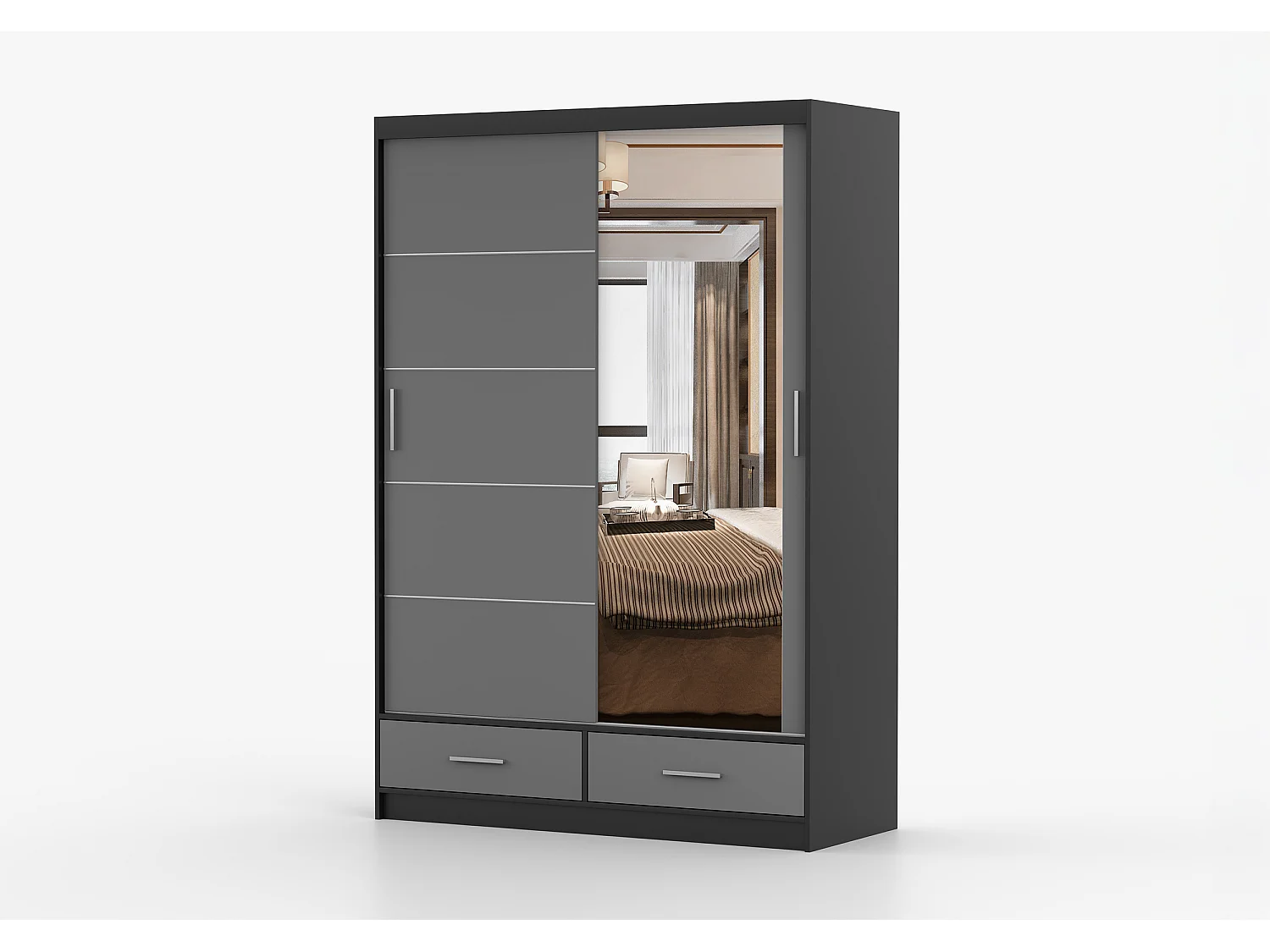 Armoire Silvana 150 cm avec miroir - Noir - Gris
