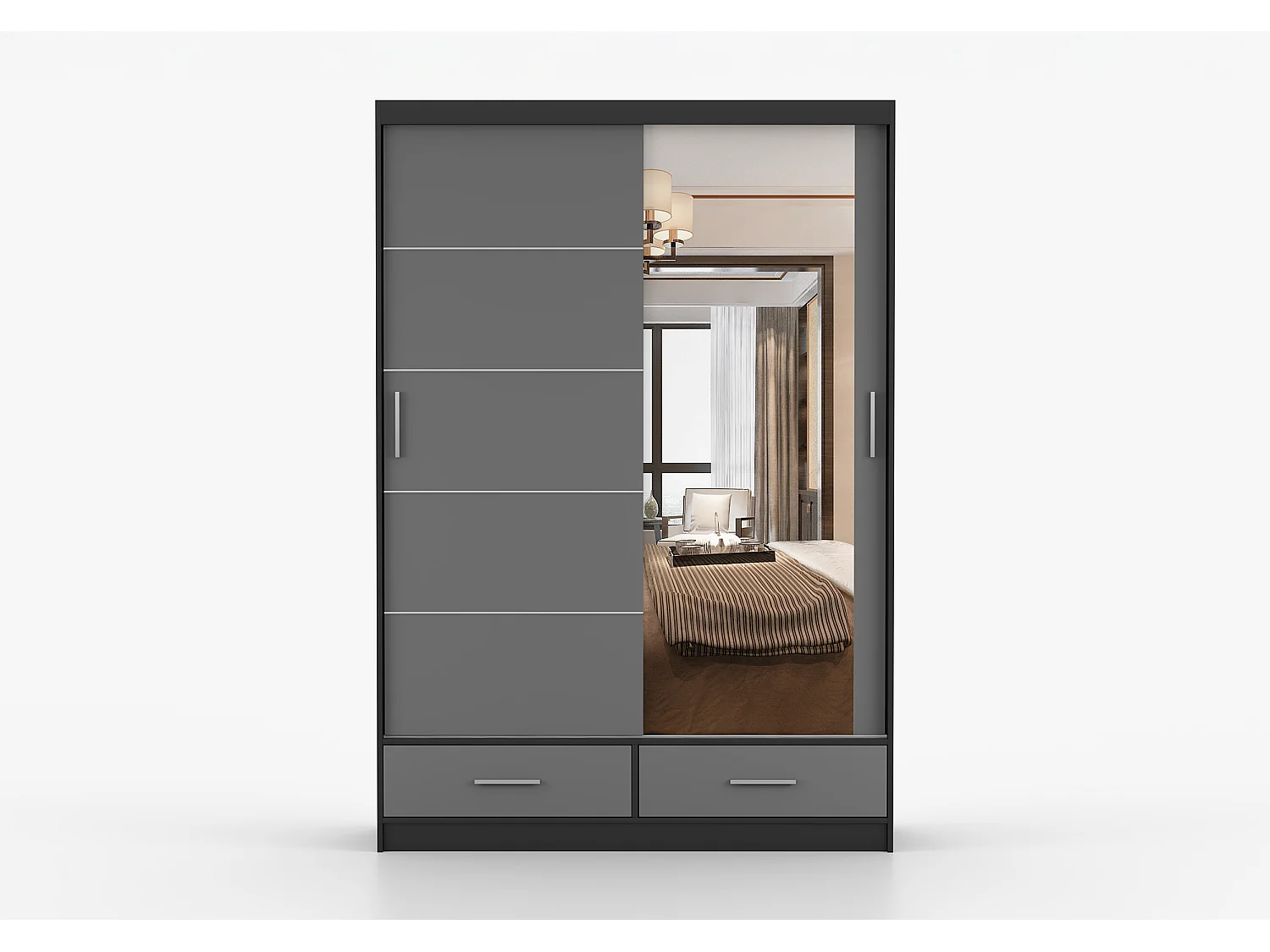 Armoire Silvana 150 cm avec miroir - Noir - Gris