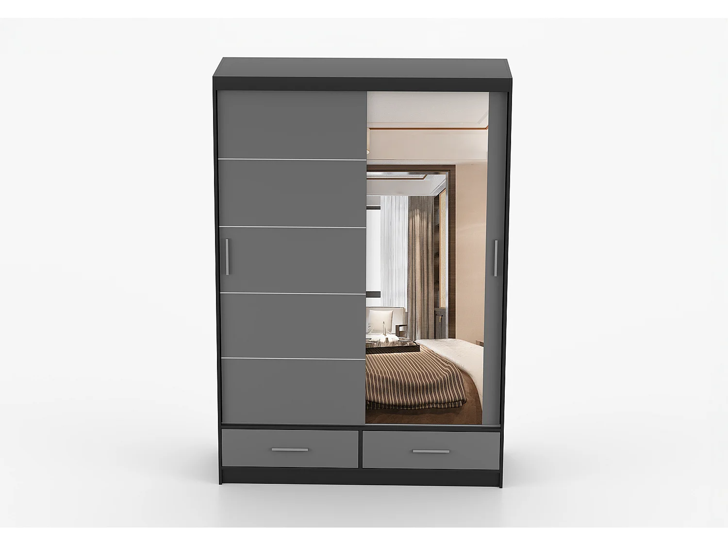 Armoire Silvana 150 cm avec miroir - Noir - Gris