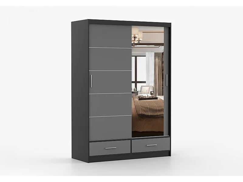 Armoire Silvana 150 cm avec miroir - Noir - Gris