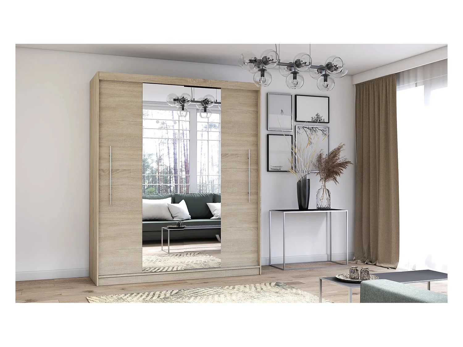 Armoire Eireen I 203 cm avec miroir - Chêne