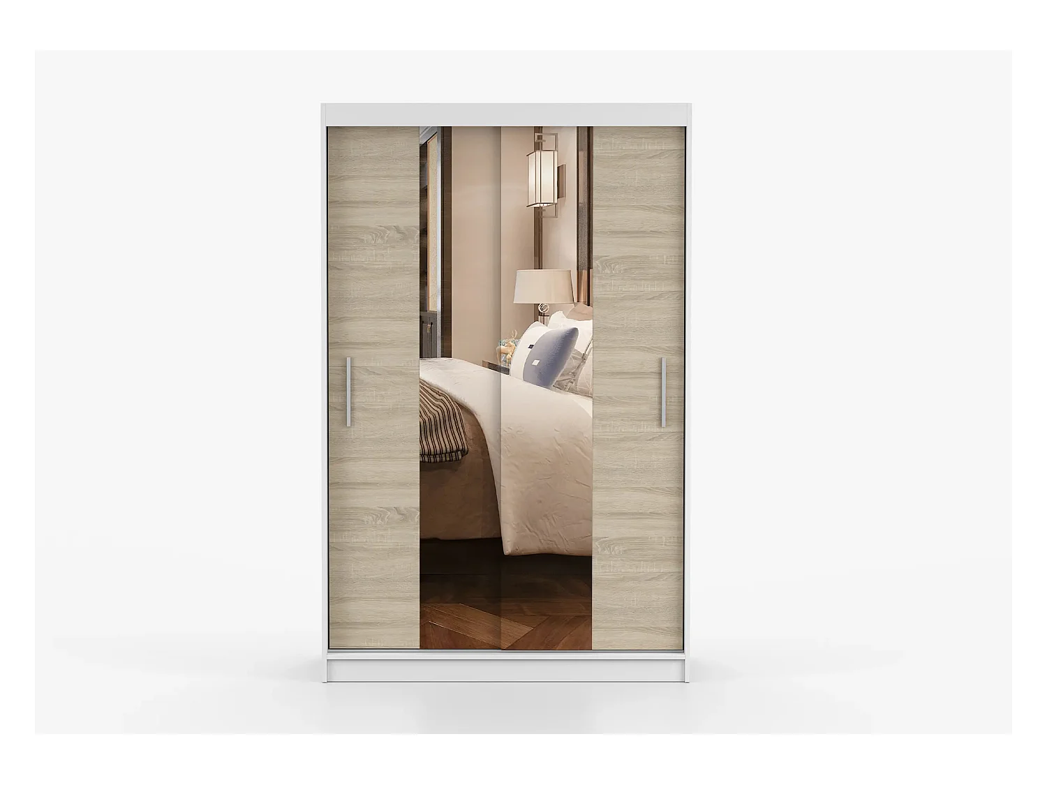 Armoire Danaé 120 cm avec miroir - Blanc - Chêne