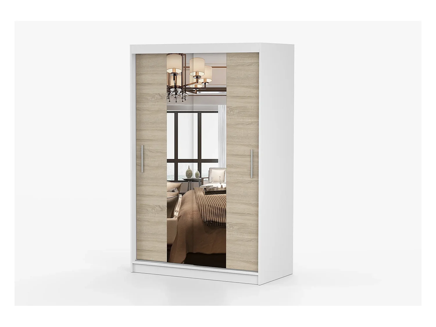 Armoire Danaé 120 cm avec miroir - Blanc - Chêne