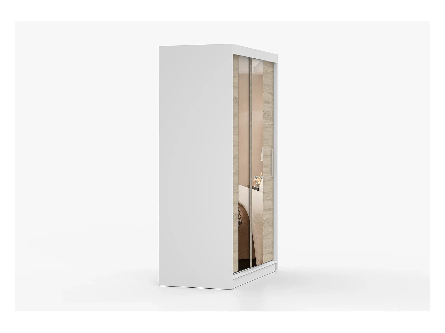 Armoire Danaé 120 cm avec miroir - Blanc - Chêne
