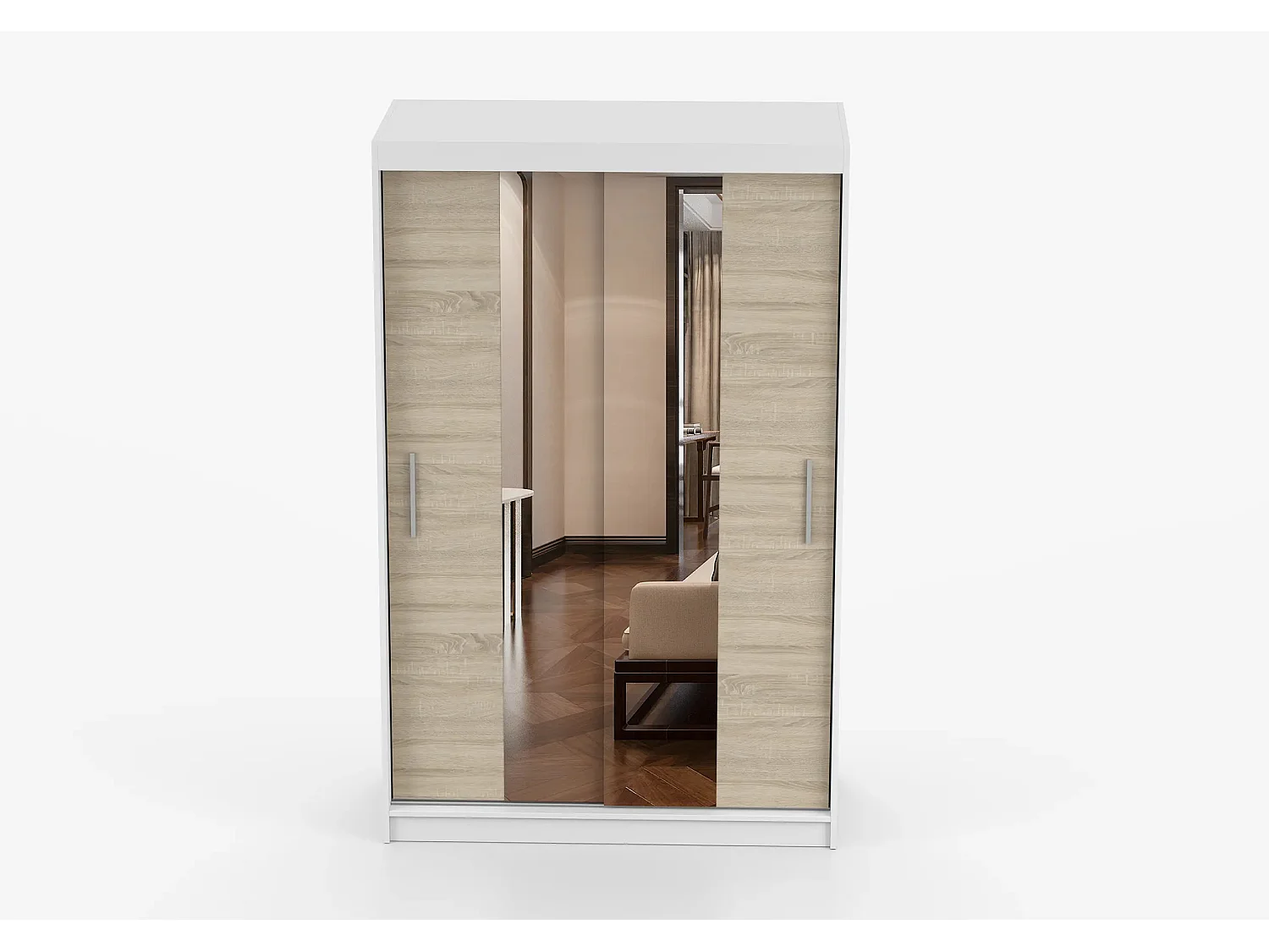 Armoire Danaé 120 cm avec miroir - Blanc - Chêne