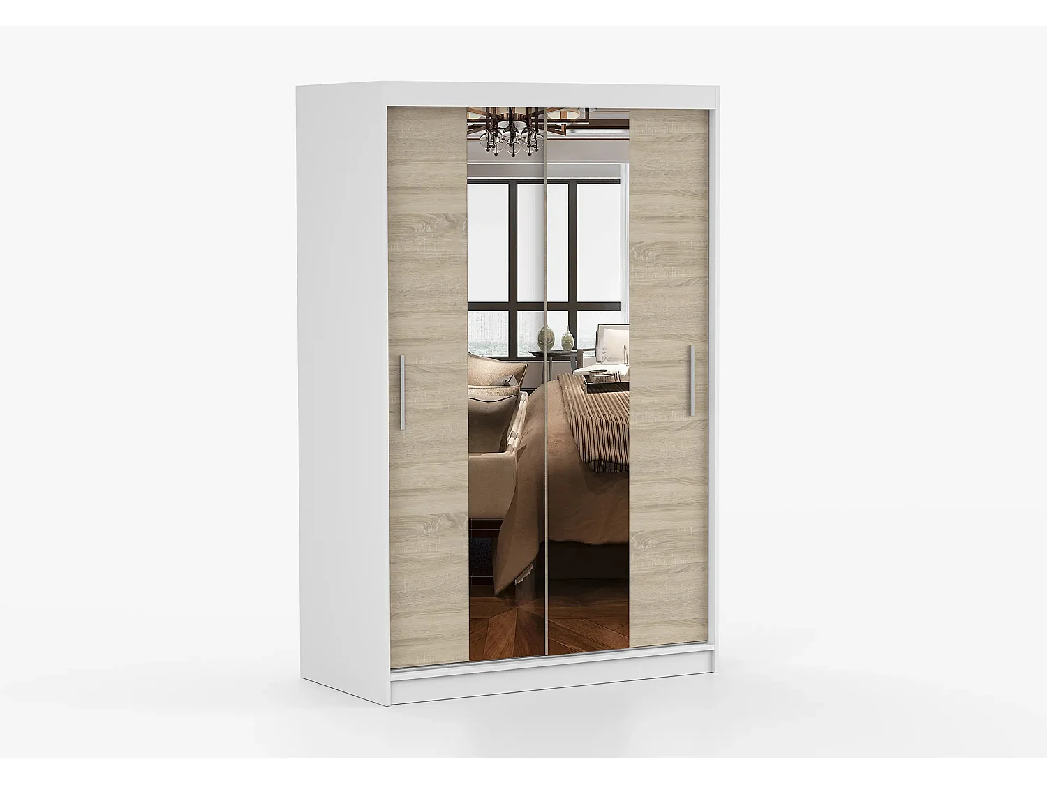 Armoire Danaé 120 cm avec miroir - Blanc - Chêne