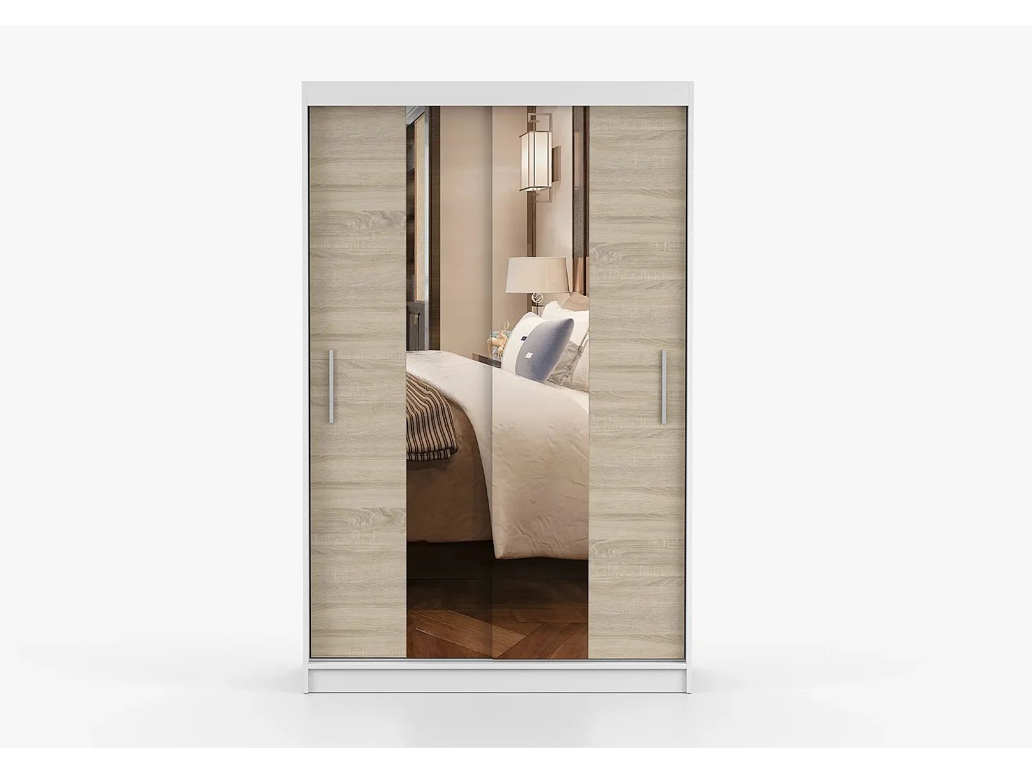 Armoire Danaé 120 cm avec miroir - Blanc - Chêne