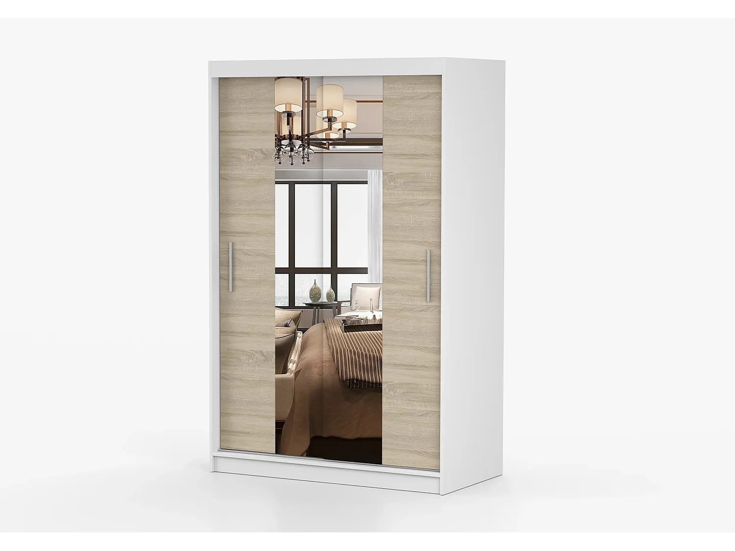 Armoire Danaé 120 cm avec miroir - Blanc - Chêne
