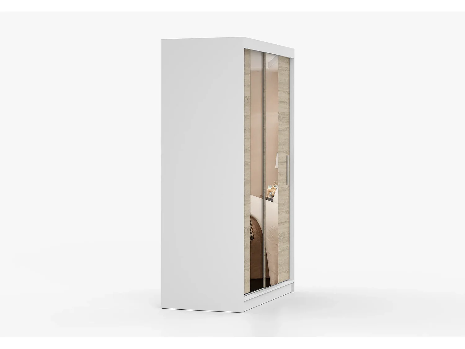 Armoire Danaé 120 cm avec miroir - Blanc - Chêne