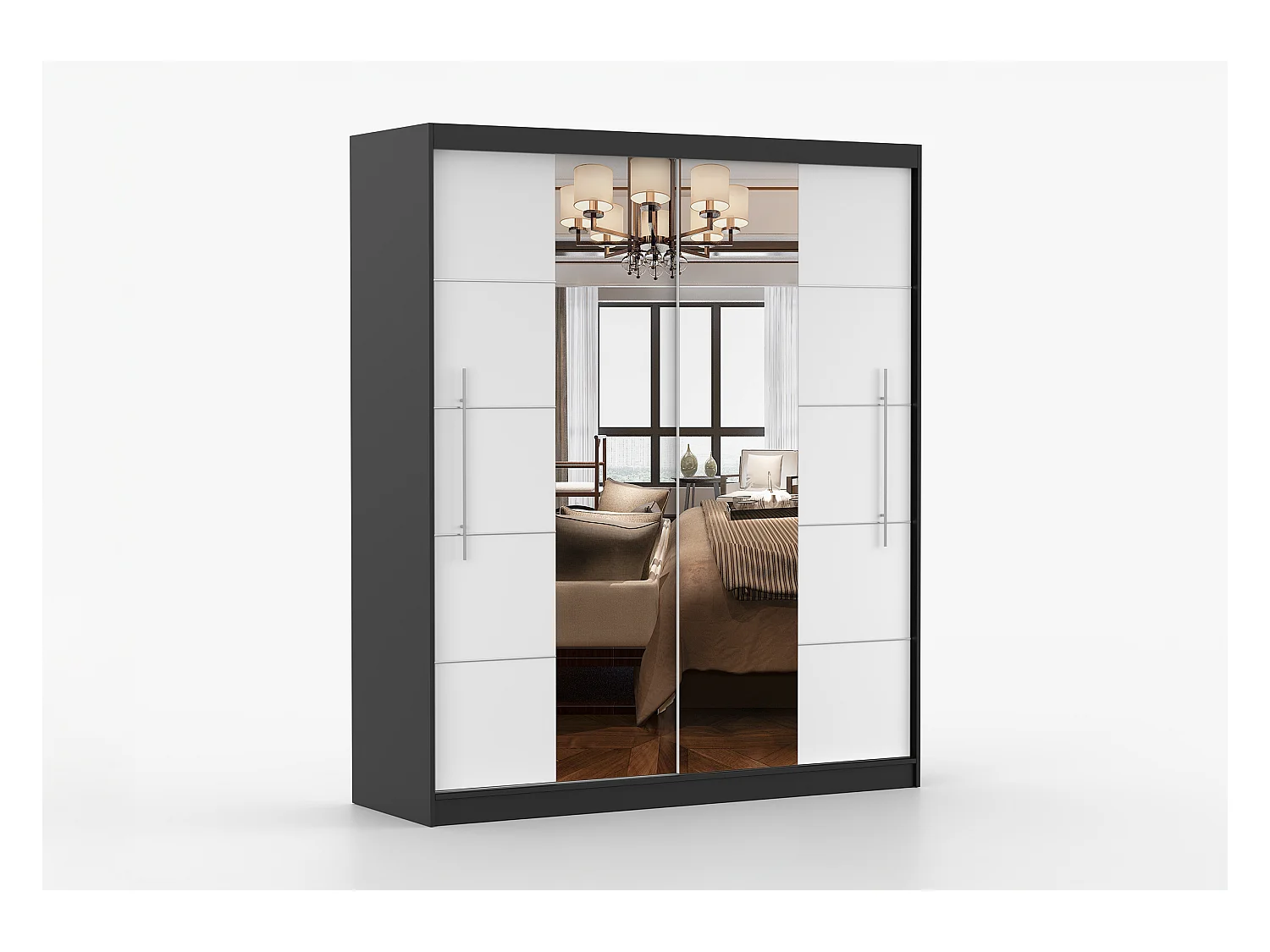 Armoire Orelia 203 cm avec miroir - Noir - Blanc