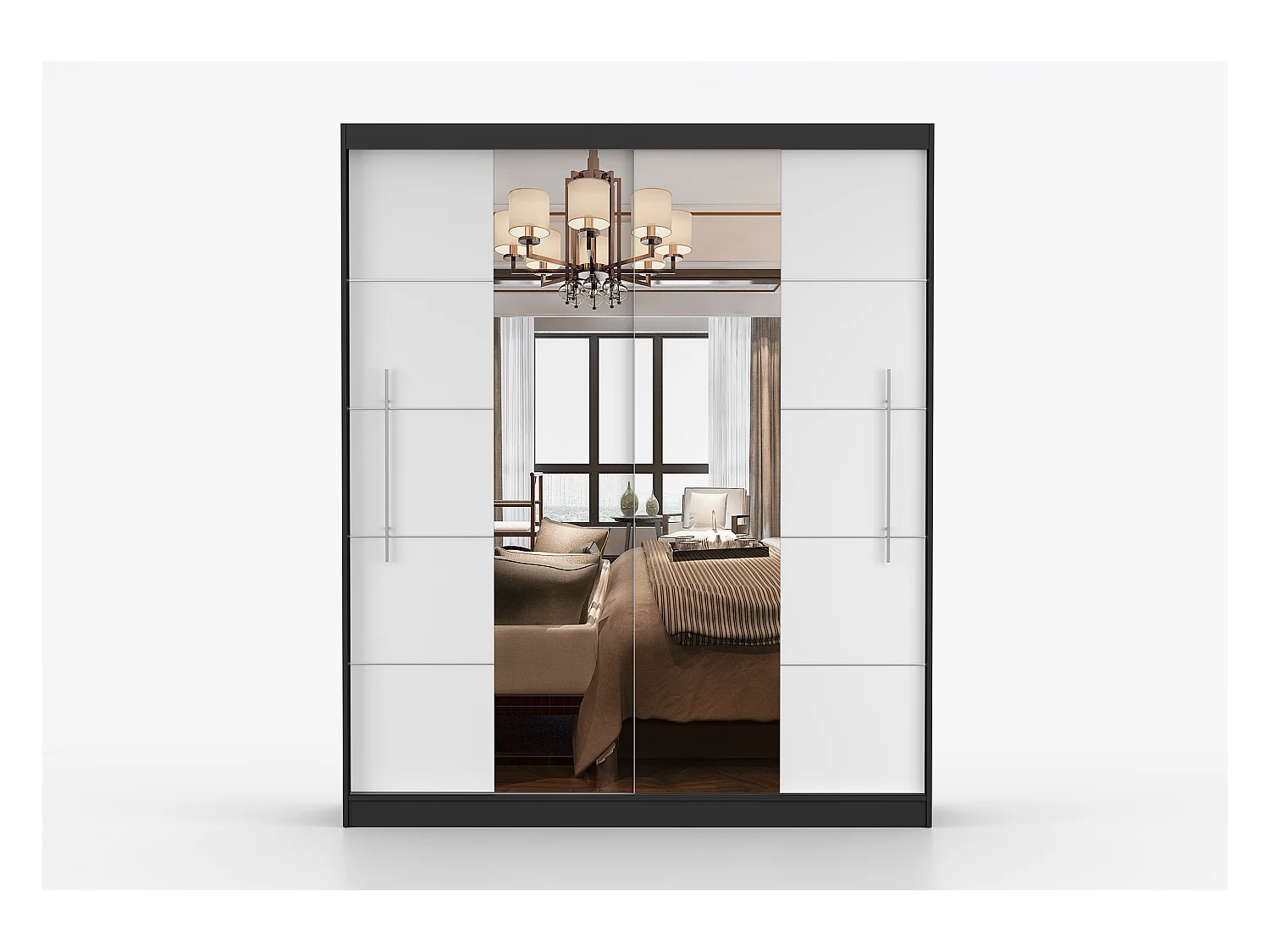 Armoire Orelia 203 cm avec miroir - Noir - Blanc