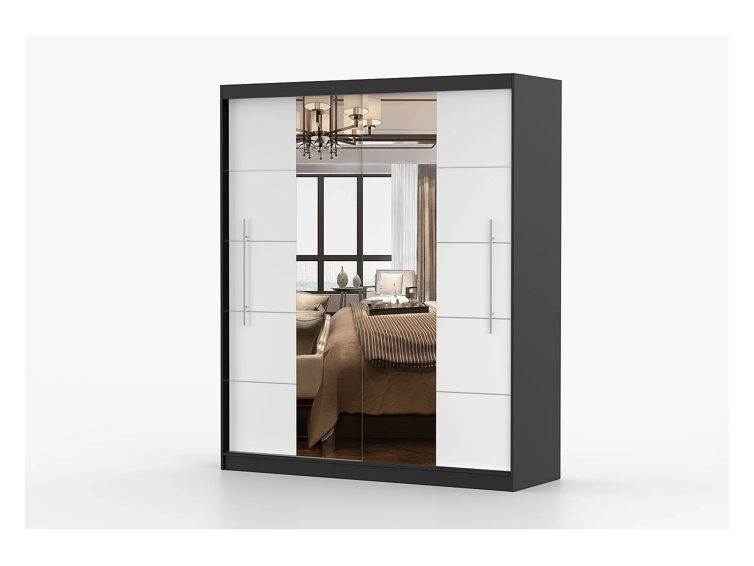 Armoire Orelia 203 cm avec miroir - Noir - Blanc