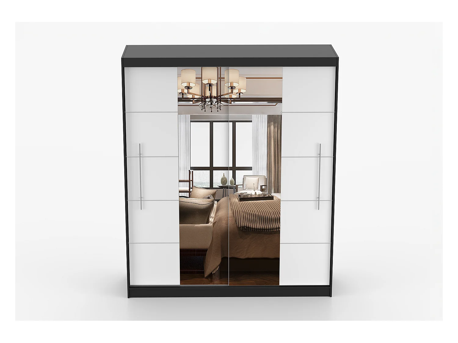 Armoire Orelia 203 cm avec miroir - Noir - Blanc