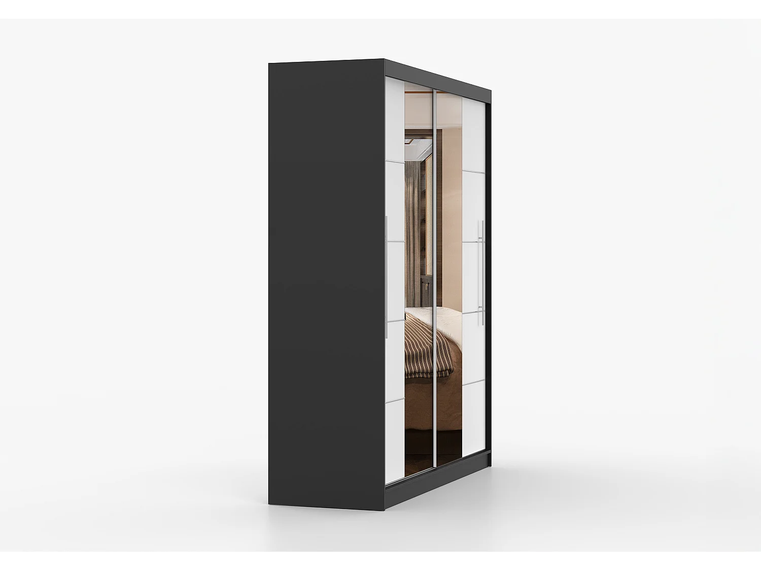 Armoire Orelia 203 cm avec miroir - Noir - Blanc