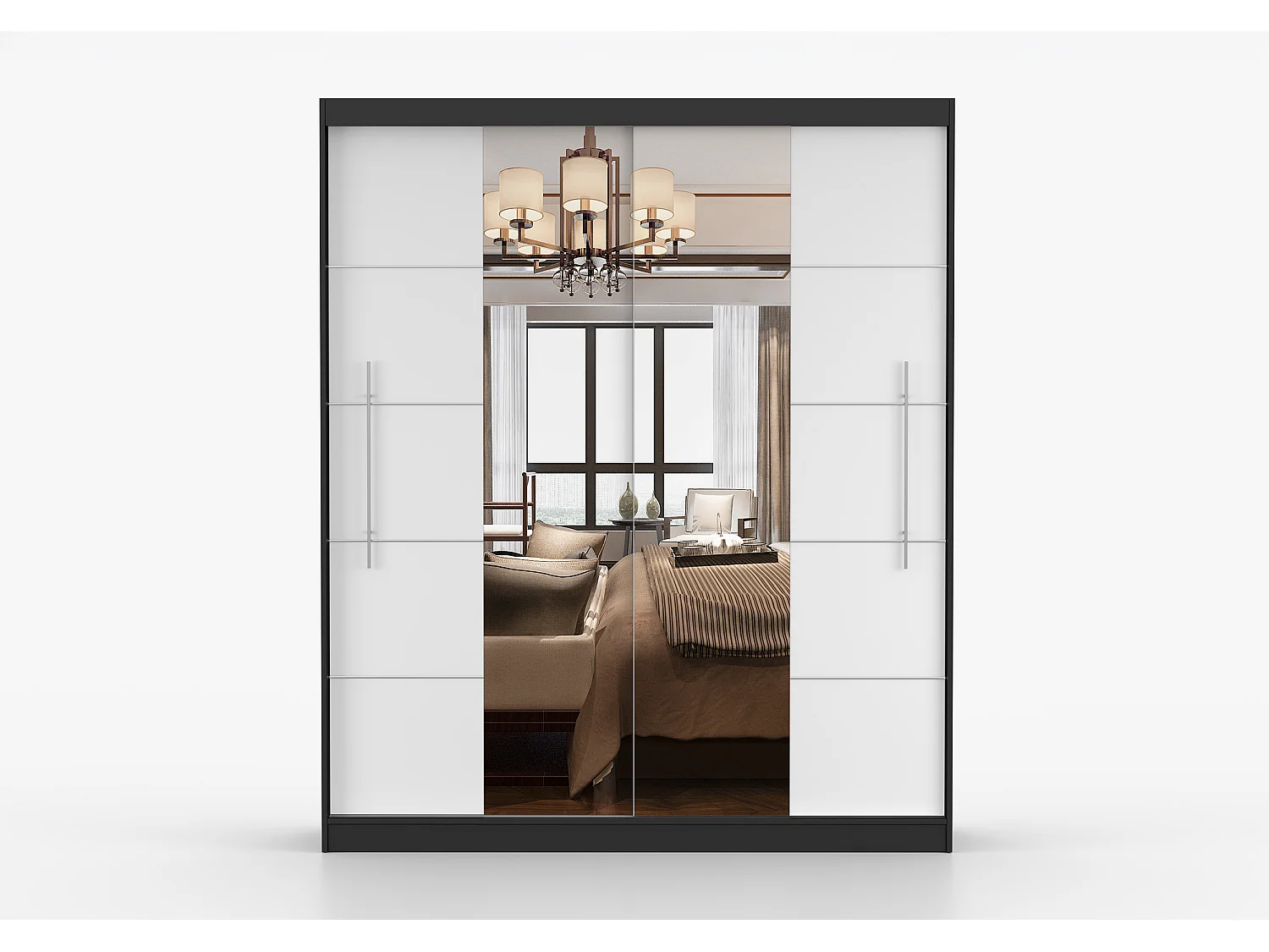 Armoire Orelia 203 cm avec miroir - Noir - Blanc