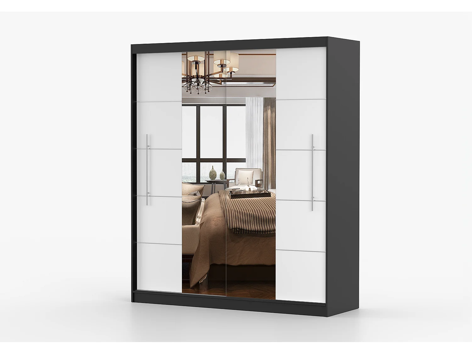 Armoire Orelia 203 cm avec miroir - Noir - Blanc