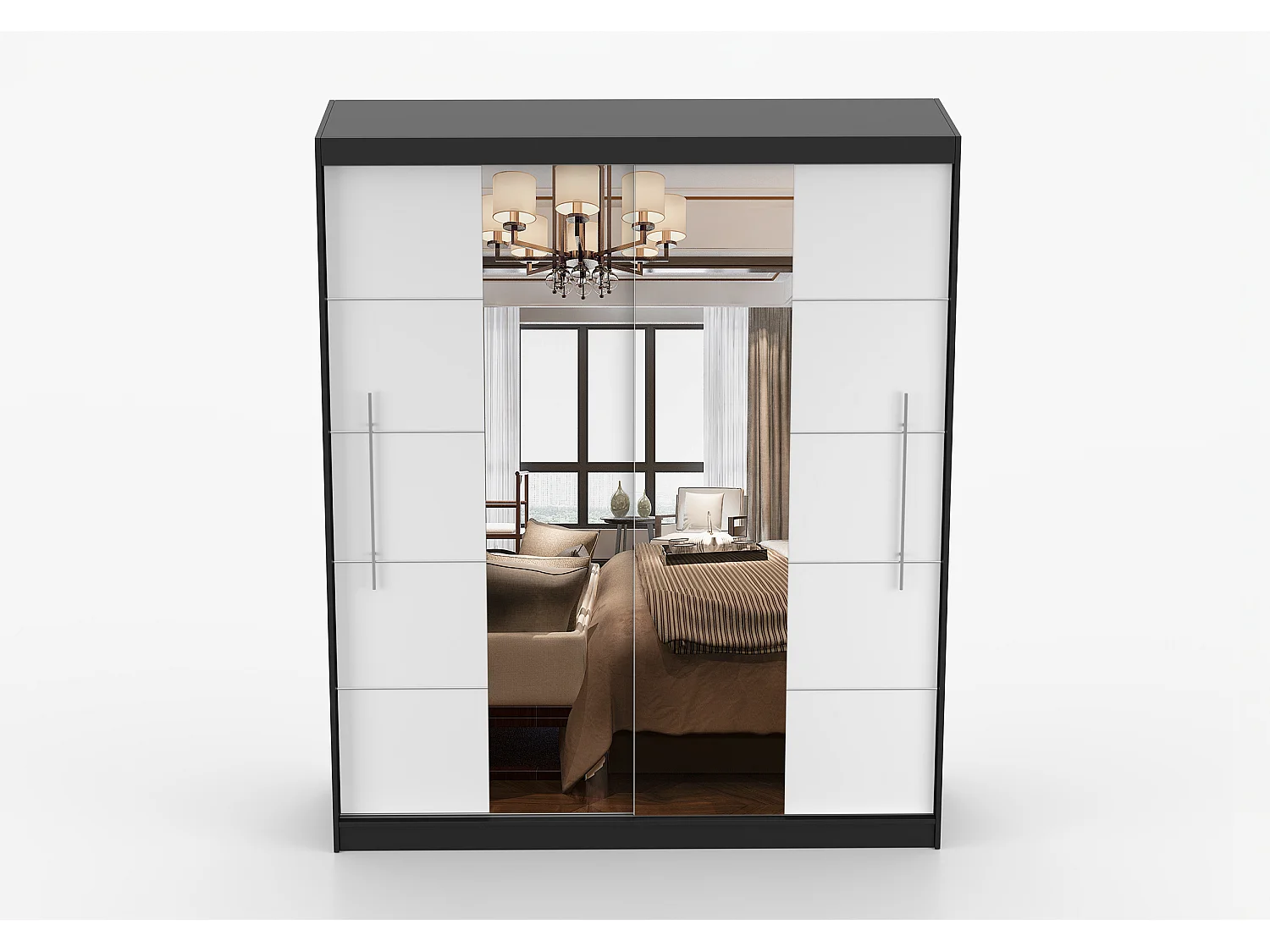 Armoire Orelia 203 cm avec miroir - Noir - Blanc