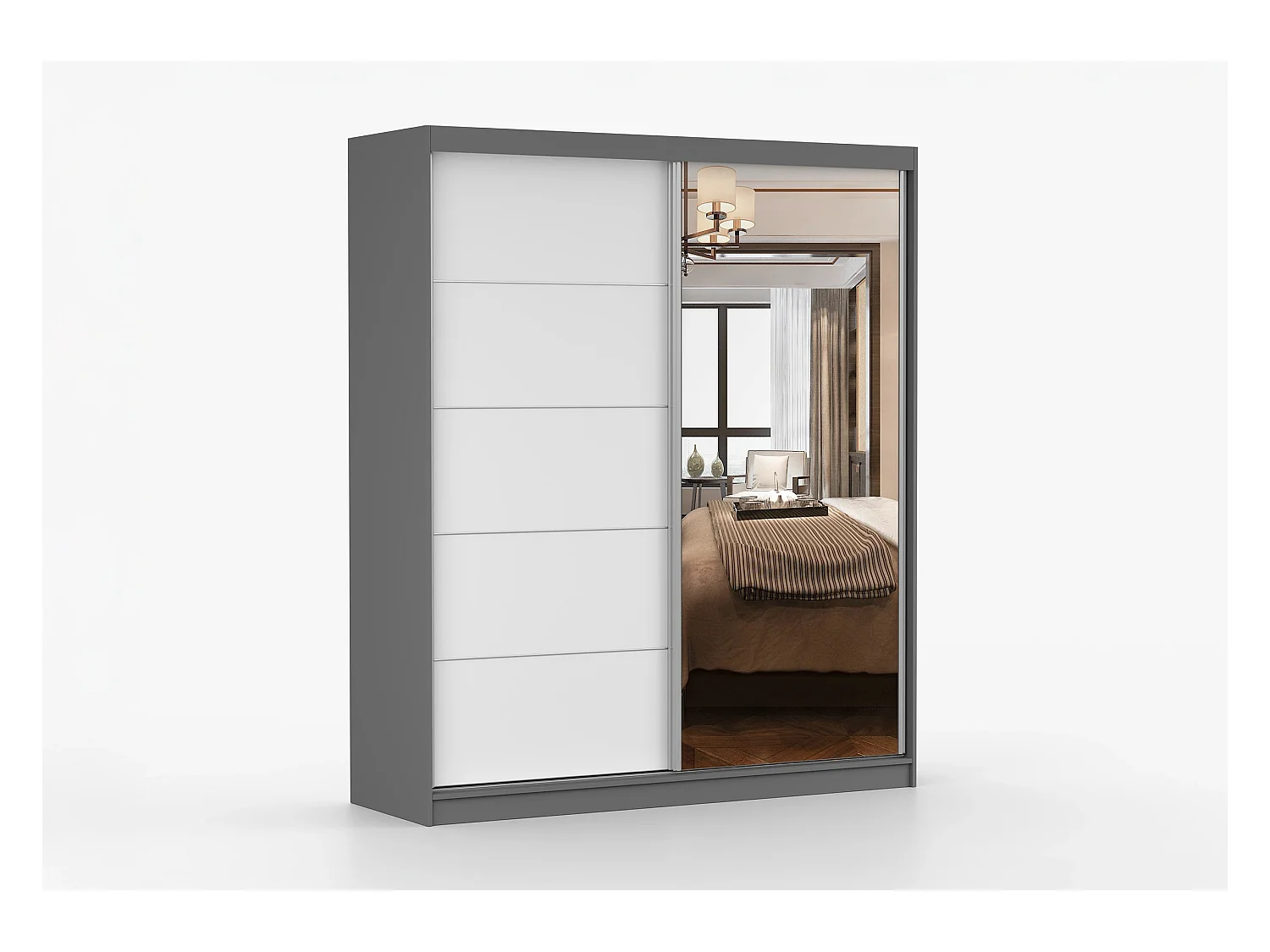 Armoire Ysalis 183 cm avec miroir - Gris - Blanc