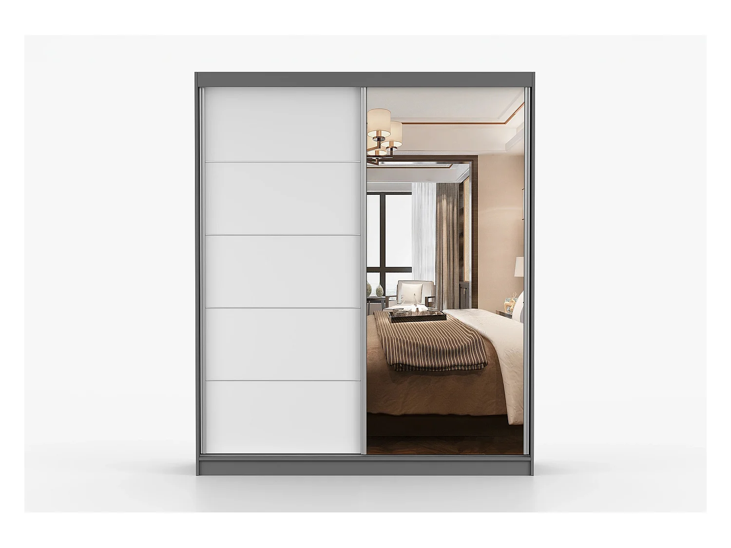 Armoire Ysalis 183 cm avec miroir - Gris - Blanc