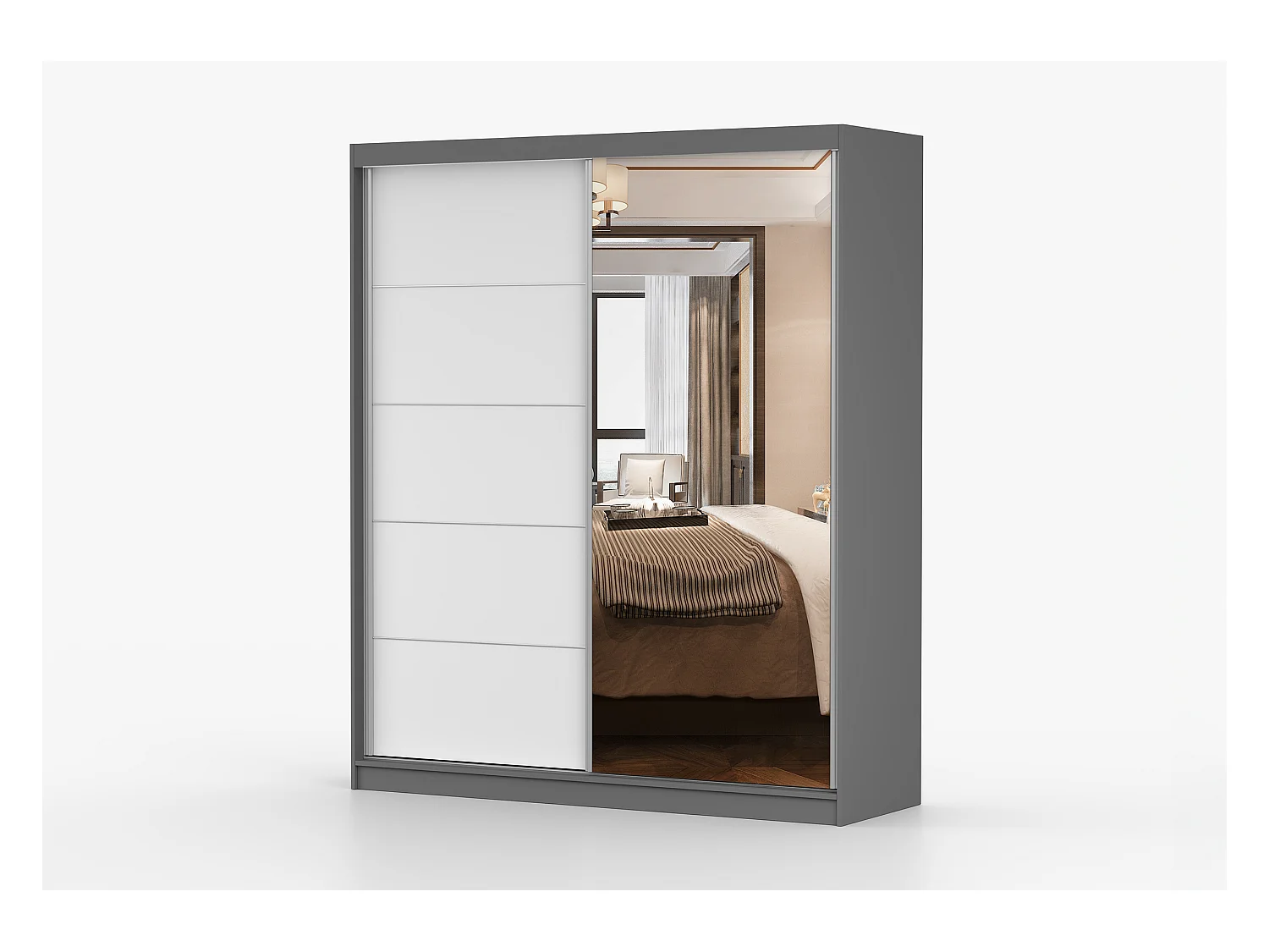 Armoire Ysalis 183 cm avec miroir - Gris - Blanc