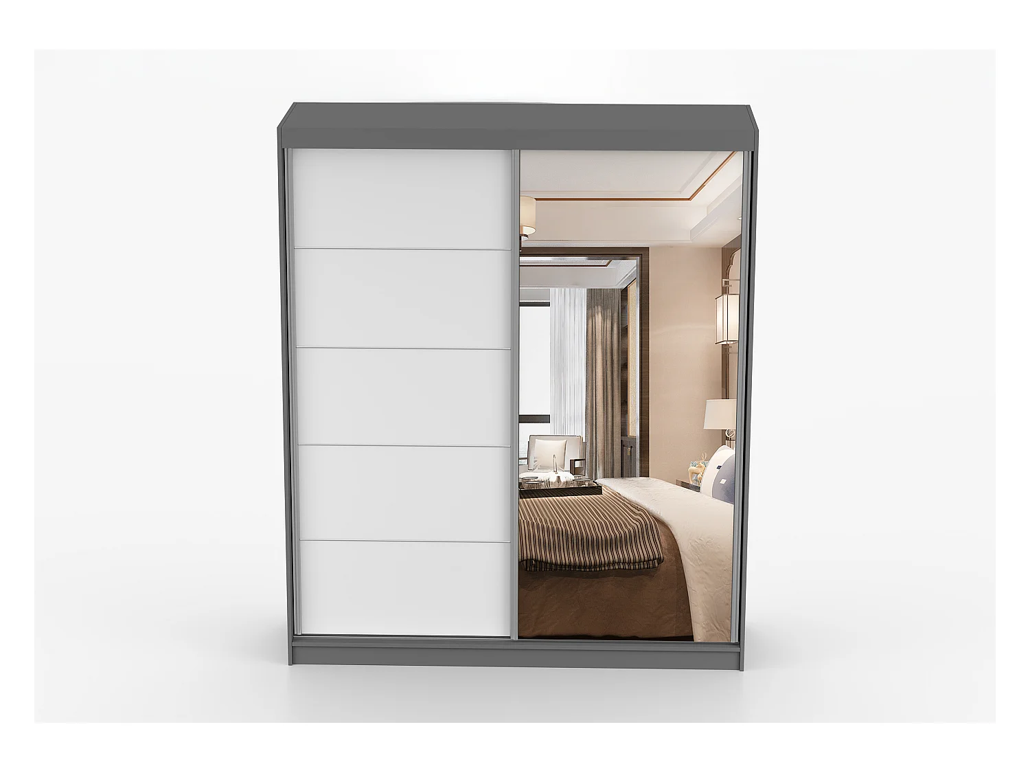 Armoire Ysalis 183 cm avec miroir - Gris - Blanc