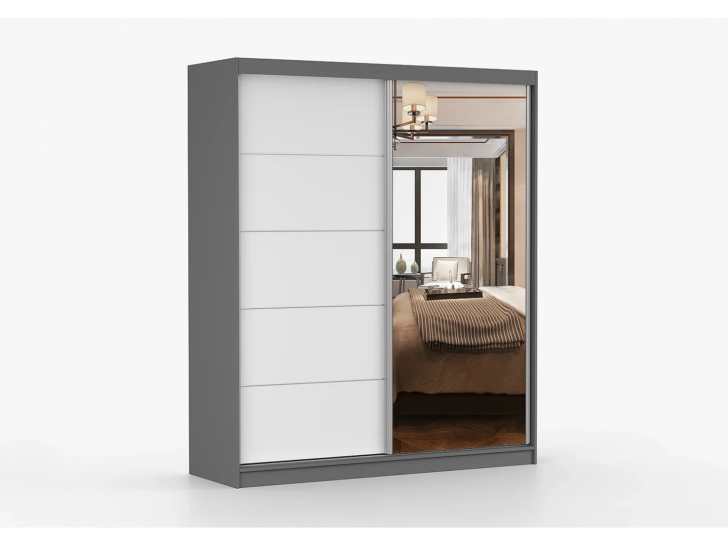 Armoire Ysalis 183 cm avec miroir - Gris - Blanc
