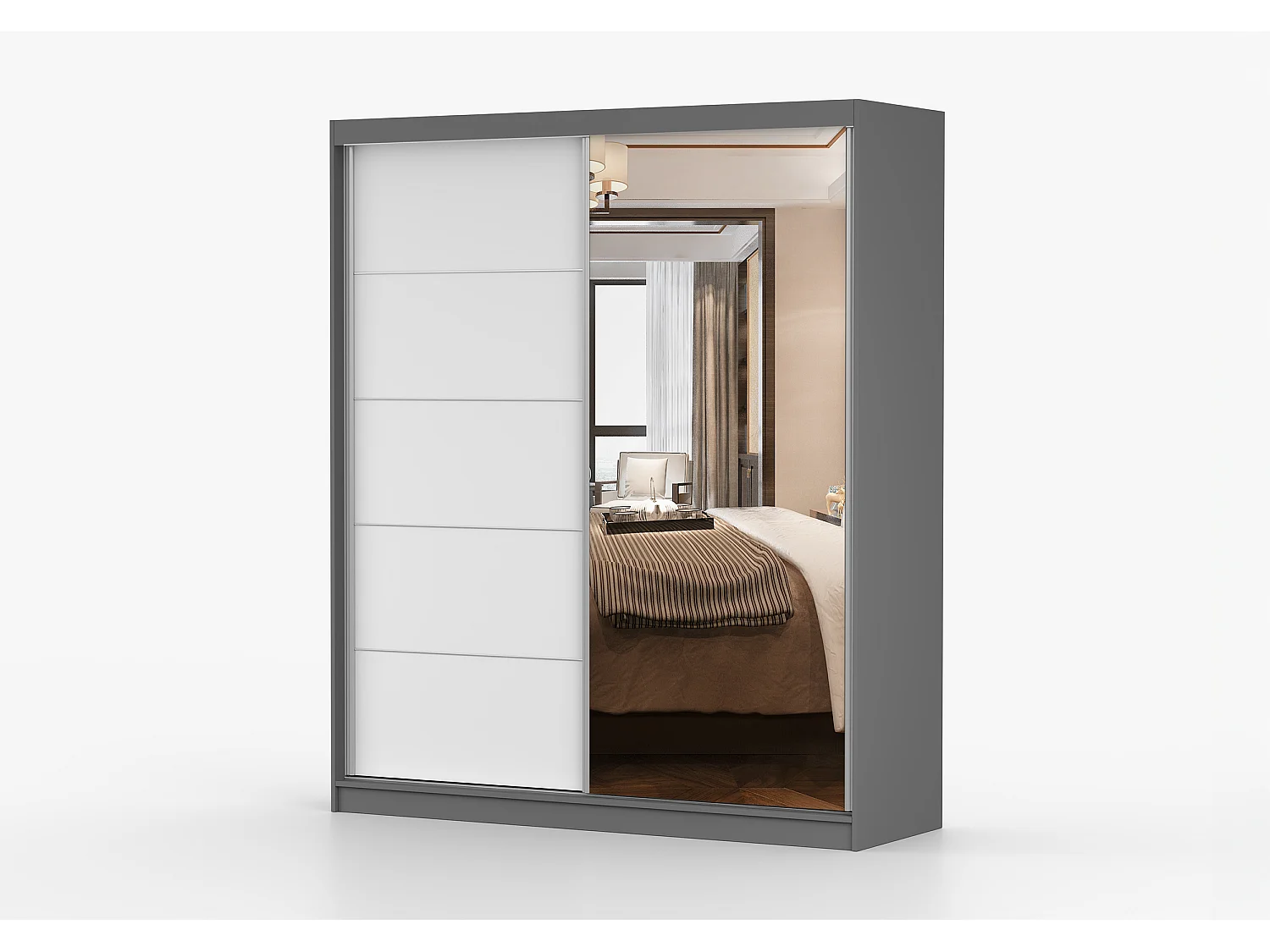 Armoire Ysalis 183 cm avec miroir - Gris - Blanc