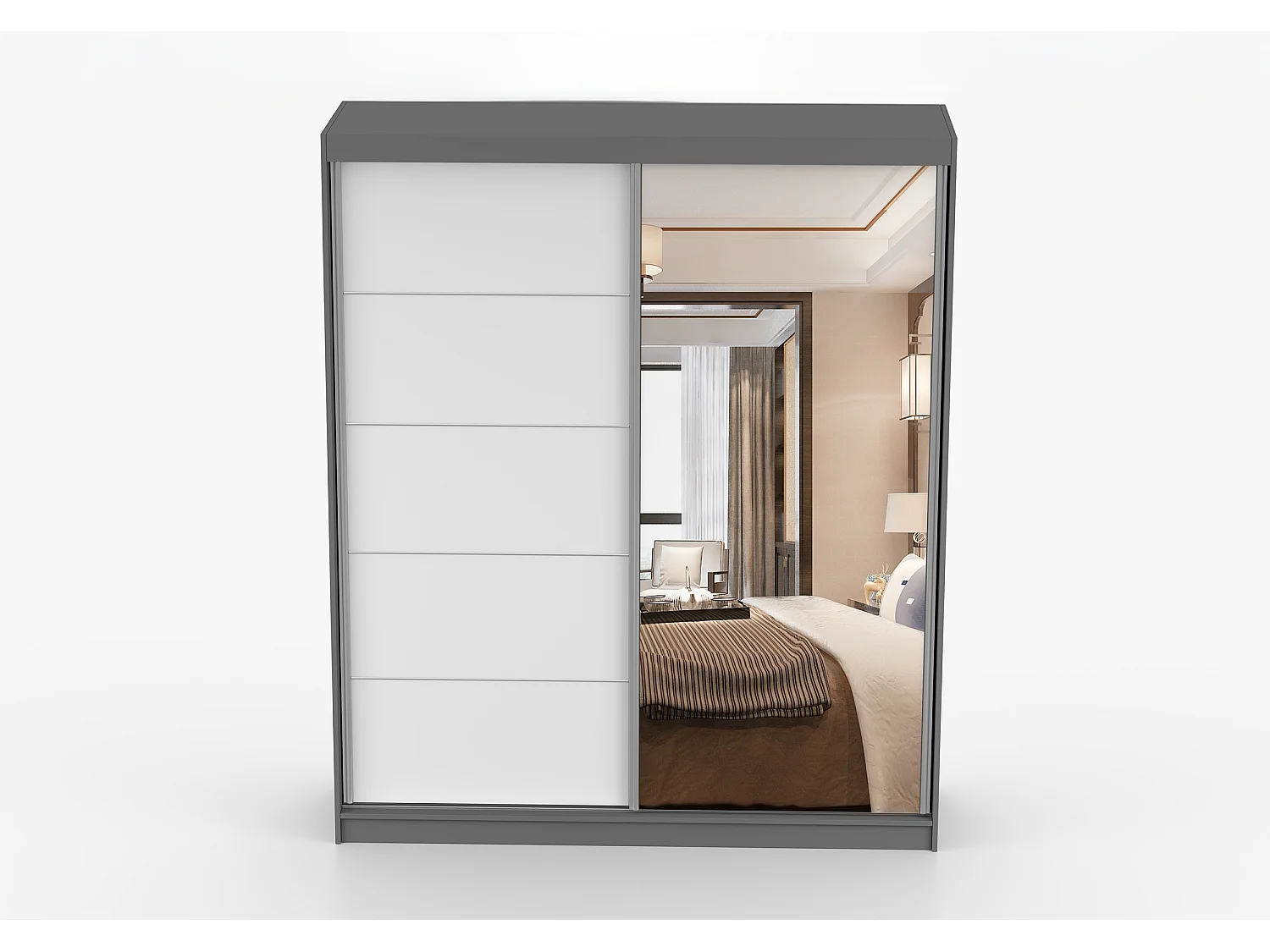 Armoire Ysalis 183 cm avec miroir - Gris - Blanc