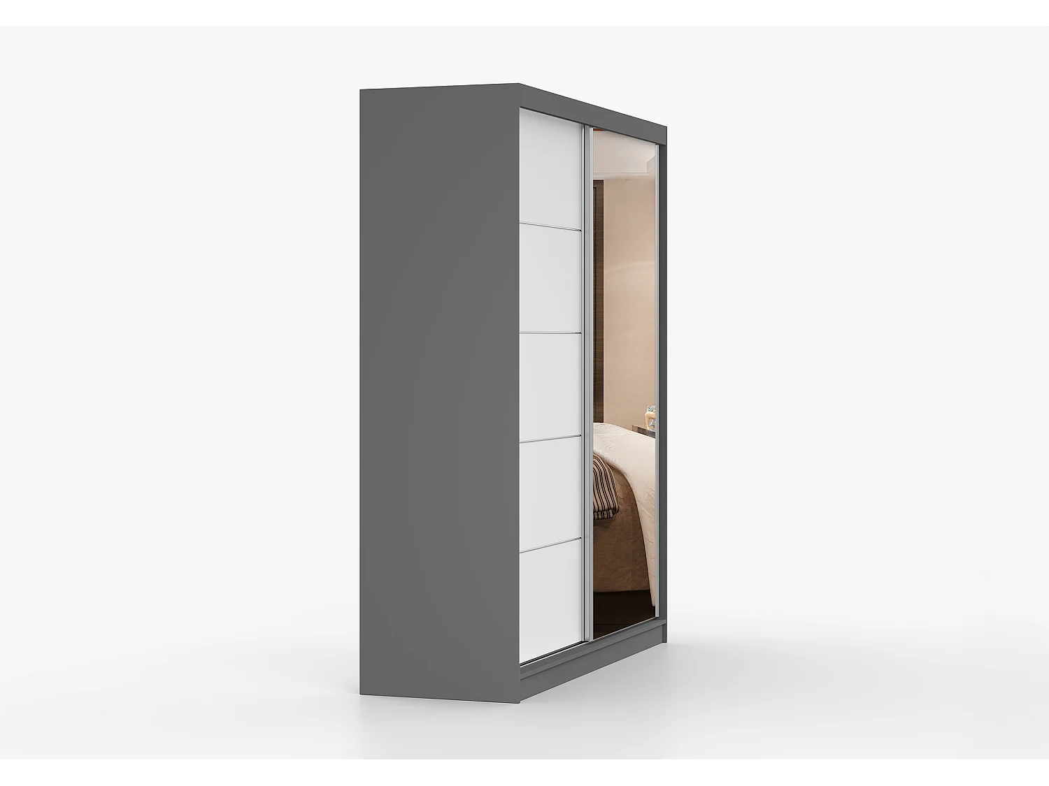 Armoire Ysalis 183 cm avec miroir - Gris - Blanc