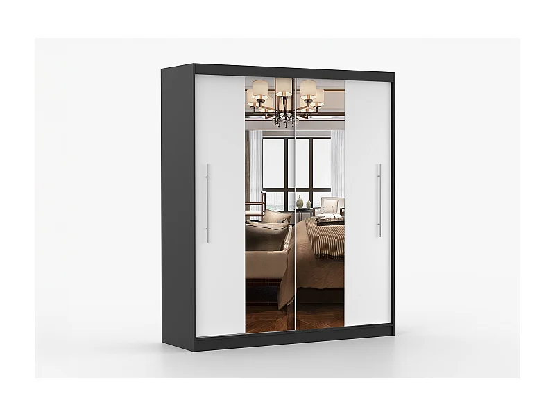 Armoire Eireen I 203 cm avec miroir - Noir - Blanc