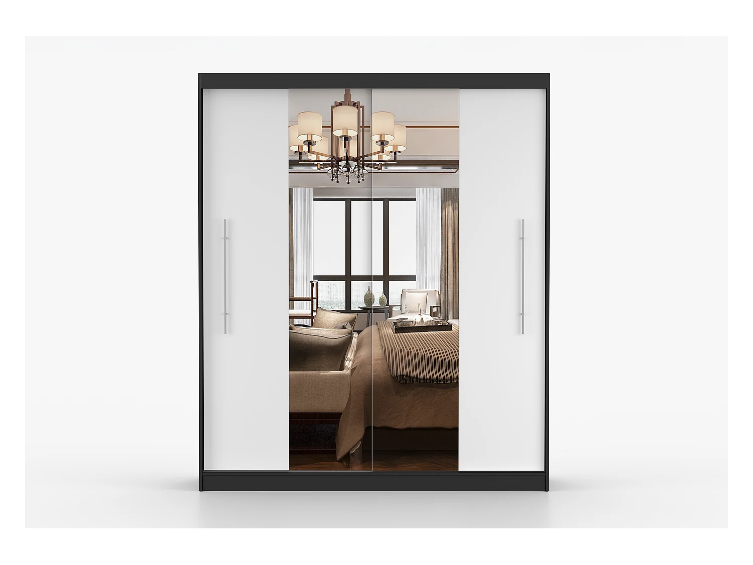 Armoire Eireen I 203 cm avec miroir - Noir - Blanc