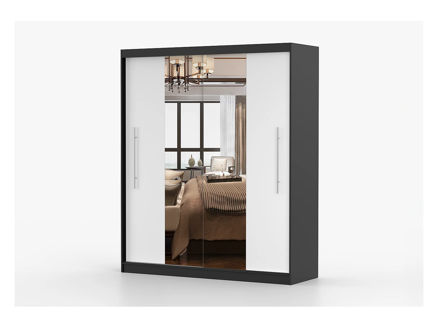 Armoire Eireen I 203 cm avec miroir - Noir - Blanc