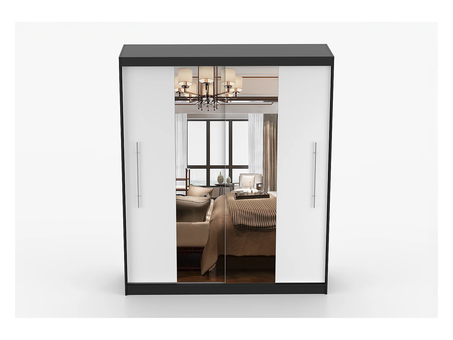 Armoire Eireen I 203 cm avec miroir - Noir - Blanc