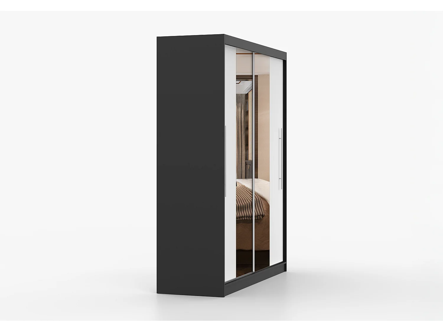 Armoire Eireen I 203 cm avec miroir - Noir - Blanc